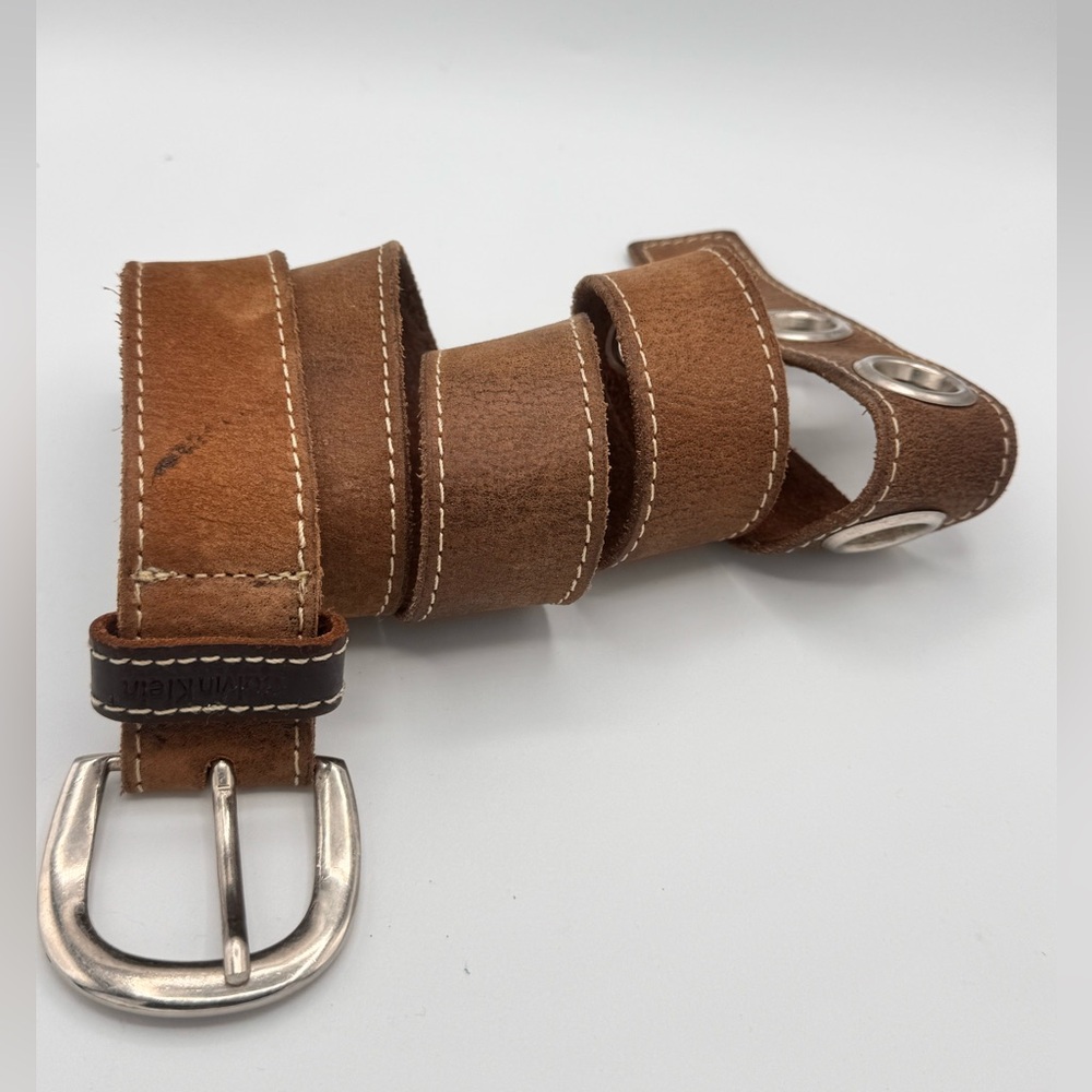 Calvin Klein Brown Leather Grommet Belt — Broken-In & Well Loved — 33–42” Fit